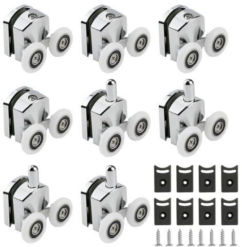 8PCS Shower Door Wheel 23MM, Aluminium Alloy Shower Door Rollers with Anti-Collision Block and Screws Waterproof and Silent Shower Rollers Replacment for Bathroom Glass Doors