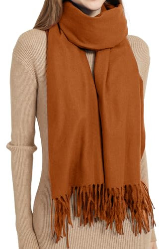 MYSSUCI Sciarpa da Donna con Frange, 200x68cm, Calda e Morbida Sciarpa Invernale Ideale per Matrimoni, Uso Quotidiano e Attività all'Aperto, Caramello