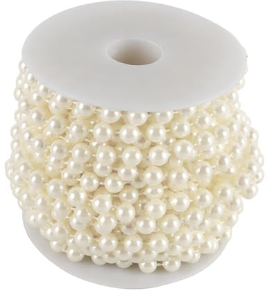FONGKNOX 10 metros de cuerda de perlas de 8 mm, perlas sintéticas, adornos, cadena de perlas simuladas, cuerda decorativa para manualidades, cumpleaños, bodas, fiestas, decoración marfil