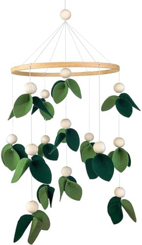 Carillon mobile pour lit de bébé, avec feuilles de feutre, perles en bois, pendentif pour chambre d'enfant, décoration de lit d'enfant, unisexe