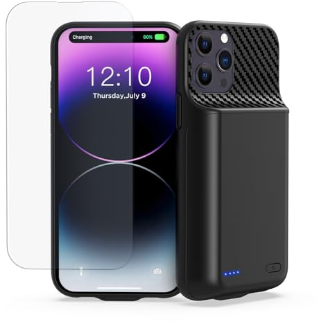 Akkuhülle für iPhone 13 Pro Max, 14 Pro Max, 14 Plus (6.7 Zoll), 13800mAh Tragbare Ladebatterie Zusatzakku Externe Handyhülle Batterie Wiederaufladbare Schutzhülle mit Panzer Schutz Glas Folie