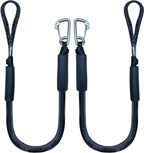 Zodazoqa 2 PCS 4 Feet Bungee Dock Lines, Boat Dock Rope, Jet Ski Accessories with Stainless Clip for Jet Ski, SeaDoo, Yamaha WaveRunner, Kayak, Pontoon Boat, Dinghy（Black）