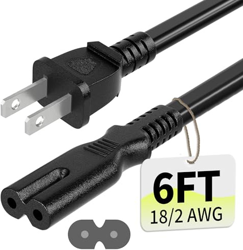 Vockjour 2 Prong AC Power Cord 6Ft Black, Universal Power Cable Replacement for Sony PS5/PS4/PS3 Slim, PlayStation 5 4 3, Xbox One X/S, Xbox Series X/S, TV, Printer-ETL Listed