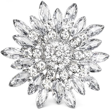 Crystal Flower Rhinestone Brooches for Women, Corsage Brooch Pin Silver Brooch Pins for Women Rhinestone Appliques for Dresses Wedding Bridal Scarf Hat Bag