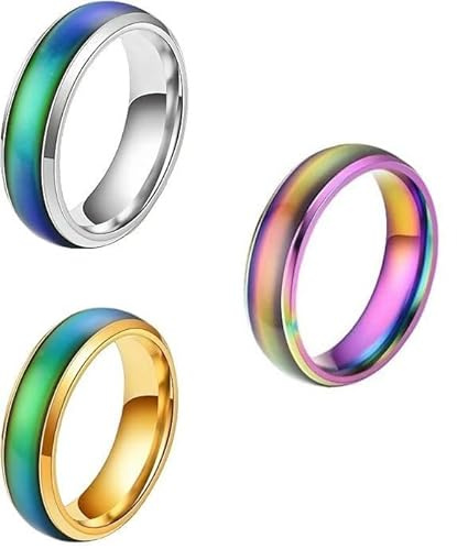 KUBDPQOR Set di 3 Anelli dell'Umore in Acciaio Inox, Cambio Colore a Temperatura, Design Elegante e Comfortevole, per Uomo e Donna, Ideali per Regali, Feste e Occasioni Speciali