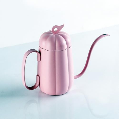 Hervidor de café con forma de calabaza con cuello de cisne con boquilla larga para una preparación precisa, 450 ml (Rosa)