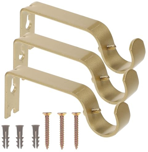 Ipetboom Soporte para Barra de Cortina de 1 Fijo Color Dorado 3 Piezas Tornillos Soporte Resistente para Montaje en Pared Adecuado para Cortinas Visillos y Persianas