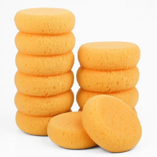 12 PCS Pottery Sponges for Clay Round Artist Craft Sponges Soft Yellow Painting Sponge Shoe Polish Sponge for Pottery, Watercolor, Ceramics, Face Painting, Household Cleaning and Leather Care
