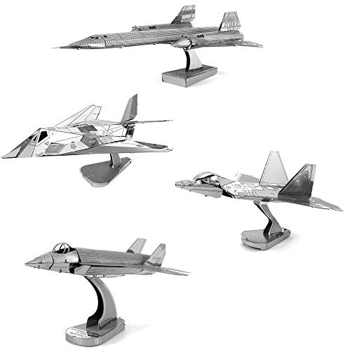 Fascinations Metal Earth 3D Metal Model Kits Lockheed Martin Set of 4 - SR-71 Blackbird - F-22 Raptor - F-35 Lightning II - F-117 Nighthawk