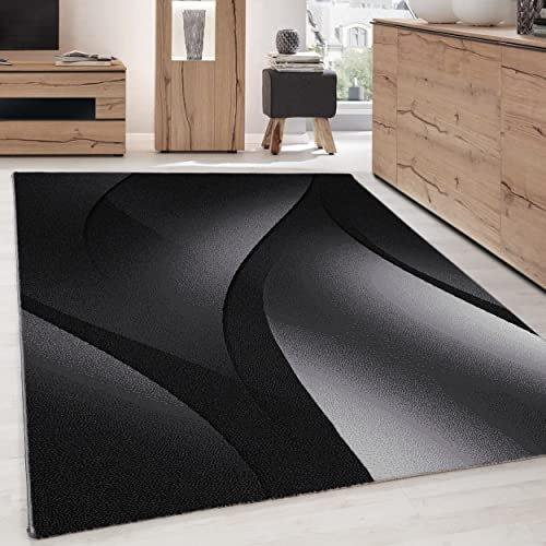 Carpettex Teppich Wohnzimmer Kurzflor 120 x 170 cm Schwarz Modern Ombre Design -Teppich Schlafzimmer Flauschig Extra Weich Waschbar Küchenteppich Teppich Esszimmer Kinderzimmer Wohnzimmerteppich