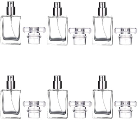 6 Pack 30ml / 1 Oz Transparent Refillable Perfume Bottle, Portable Square Empty Glass Perfume Atomizer Bottle Spray Applicator with 4 kinds of perfume dispenser(6 Pack 30ml / 1.01 oz. Transparent