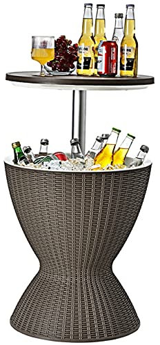 GOPLUS 30L Bar Cool Seau à Glace 3 en 1 Réglable en Hauteur avec Bouchon de Vidange,Table de Refroidisseur de Glace 30L en PP et Rotin Imité,Table de Jardin avec Bassine à Glaçons pour Plage(Marron)
