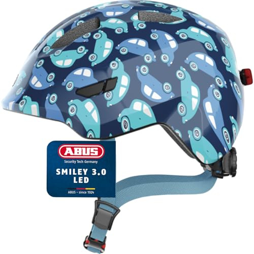 ABUS casco per bambini Smiley 3.0 LED - casco da bici con luce - vestibilità profonda e spazio per il codino - per bambine e bambini