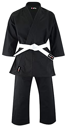 Aasta Karate Gi Suit Uniform Martial Arts Kit with white belt Polyester Cotton Blend, Light Weight, Judo Taekwondo karate suits for Kids (Black, 00/120)