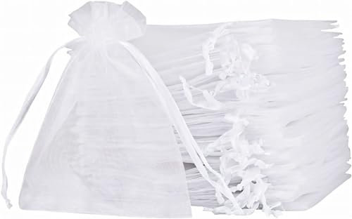MAOOY Organzasäckchen 10x15 cm Weiß 100 Stück Organza Säckchen Zum Befüllen Klein Organzabeutel Schmuckbeutel Beutel für Gastgeschenke Hochzeit Weihnachten Geschenkbeutel Traubenschutzbeutel