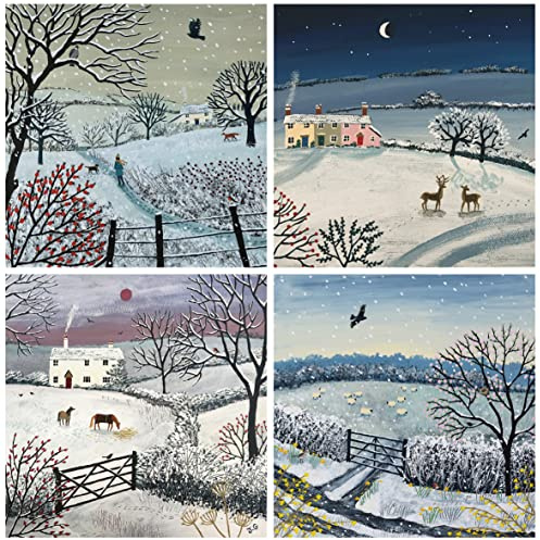 Charity Christmas Cards Pack of 24. Each Christmas Card Multipack has 4 Different Winter Wonderland Theme Designs. Ecofriendly and UK Made. Verse Inside. Large 150x150mm Card Size.