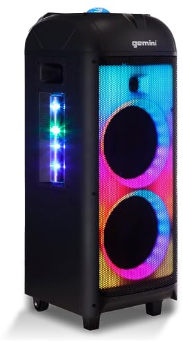 Gemini Sound GPLT-360 Tragbarer 1000 Watt kabelloser lauter Bluetooth-Party-Tower-Lautsprecherbox mit Multi-Modus LED-Licht FX mit Mikrofon