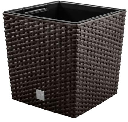 magubo Pflanzkübel in Rattan-Optik, inkl. Einsatz, quadratisch - Übertopf Groß für Haus und Garten, Moderner Blumentopf, Blumenkübel in Premium-Qualität (Braun, 400)
