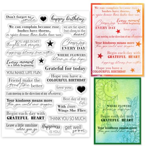INFUNLY Inspirational Words Clear Stamps 6.3x4.3 Sentimental Blessing Words Pattern Rubber Silicone Transparent Seal Stamps for Holiday Card Making Decoration DIY Scrapbooking Photo Album Journaling