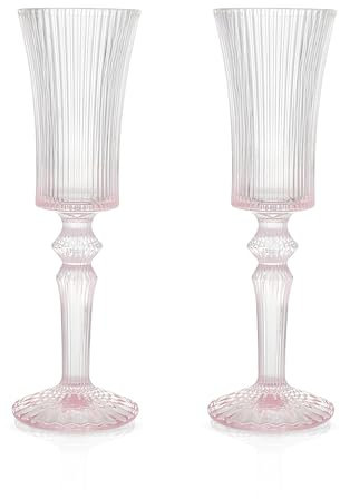 HolaJia Champagnerflöten, Kristallgläser, 2er Set 140 ml Fassungsvermögen, Mimosen- und Cocktailgläser, ideal für Zuhause, Bar, Hochzeit, Party, Jahrestag, Geschenkbox (Rosa)