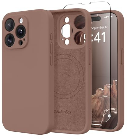 SuydanBox Magnetic for iPhone 13 Pro Max Case, Compatible with MagSafe, [Full Camera Protection][Screen Protector] Silicone Shockproof Protective Phone Case for iPhone 13 Pro Max 6.7, Brown