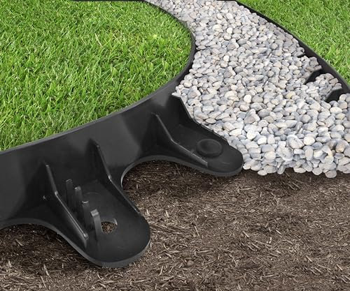 4m Flexi Curve Landscapeed Garden Edging Rubber Landscape Lawn Border Edging Section 1-Metre Length with Securing Pegs, Black, Bundle A (4 Lengths+ 16 Pegs)
