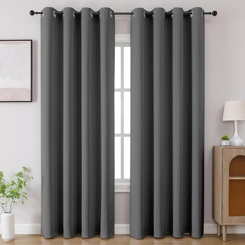 CUCRAF Light Grey Blackout Curtains 90 inch Length 2 Panels Set, Room Darkening Drapes for Living Room Bedroom, Thermal Insulated Light Blocking Grommet Window Curtain (W52 x L90 Inch)