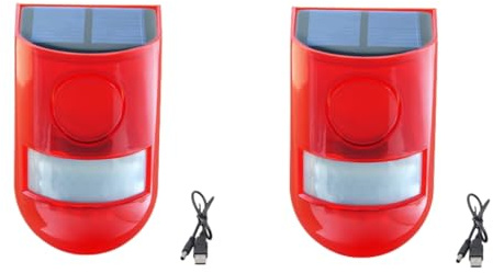 Lancone 2 Pack Solare Suono & Luce Allarme Sensore di Movimento Esterno Impermeabile Dispositivo 110db Sirena Flash Allarme di Sicurezza Pistola Suono e Cane Barking per Farm Home Yard Barn