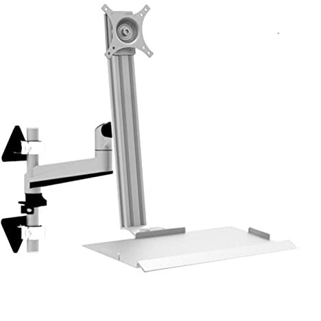 Monitor-Arm Wall Mounted Monitor Stand, Industrial Equipment Monitor Stand with Foldable Keyboard Tray, Adjustable Sit-Stand Workstation, VESA 75x75,100x100mm Monitor Holder Support(Color:Silver,Size