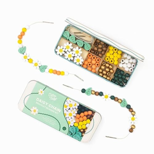 COTTON TWIST Kids Daisy Bracelet Making Craft Kit - Children Creative Beading Jewellery Designing DIY Play Set with Tin - Suitable for 3-8 Years