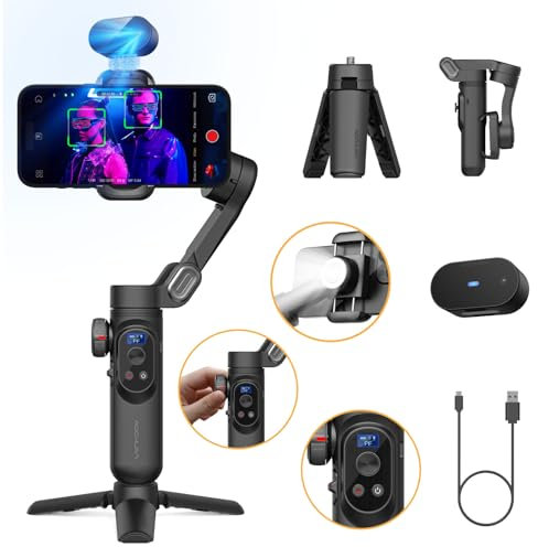 AOCHUAN Gimbal-Stabilisator für Smartphone, Gimbal mit KI-Vision-Sensor für Gesichtsverfolgung, iPhone-Gimbal mit kabellosem Laden für Vlog, kompatibel mit iPhone/Android-Smart AI XPro Schwarz