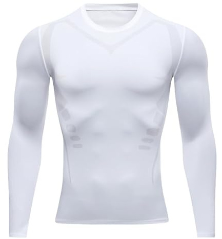 Smatstyle Camiseta Compresion Hombre Base Layer para Correr Transpirable Secado Rápido Camiseta Entrenamiento de Manga Larga para Entrenamiento Fitness (FR/ES, Letras, XL, Regular, Regular, Blanco)
