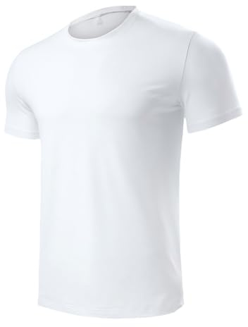 Men’s White Short Sleeve Quick Dry Moisture Wicking Active Crew Neck T Shirt - Athletic Running Gym Workout Tee Tops