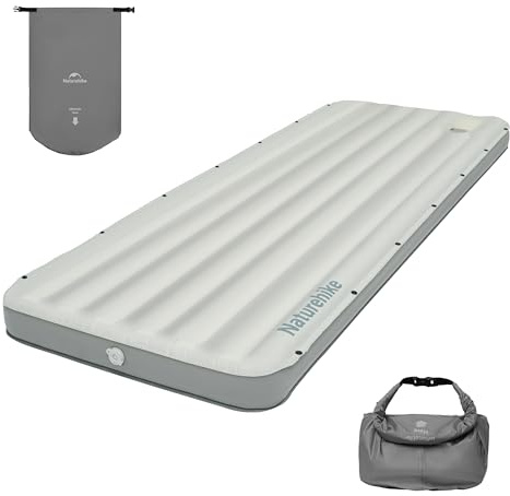 Naturehike 20oz Ultralight Sleeping Pad with Sidewalls, Insulated Inflatable Sleeping Pad 6.5R, Lightweight Sleeping Mat for Camping, Hiking, Backpacking, 10cm Thickened (Grey)