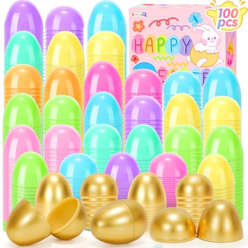 SevenQ Plastic Easter Eggs Fillable, 100Pcs Empty Colorful for Easter Basket Stuffers, Easter Gifts for Kids Party Favors Candy Filled Pinata Treasure Box Toys Classroom Goodie Bags Egg Hunt Supplies