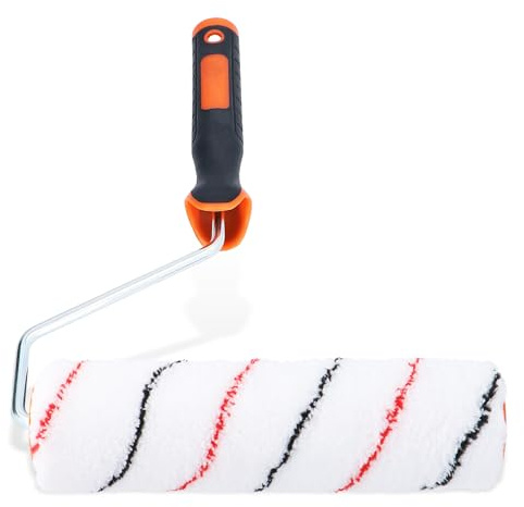 10x Rullo Vernice 25 cm Ricambio Alta Qualità Copertura Uniforme di 3x Manico Impugnatura Ergonomica Muri Soffitti Facciate Kit Pittura Ristrutturazione