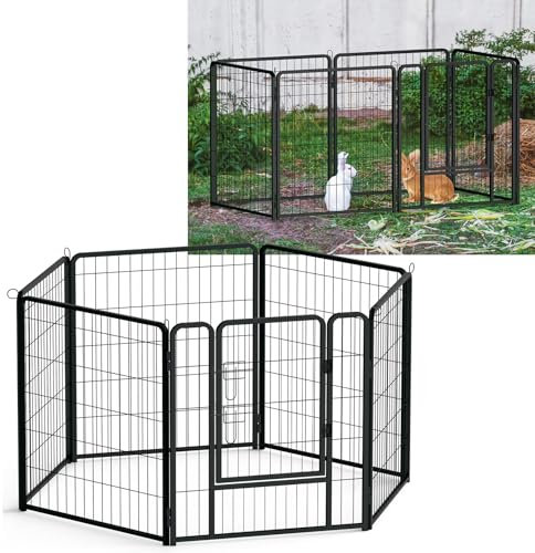 YUENFONG Welpenlaufstall 80cm hoch Welpenauslauf 6 TLG Freilaufgehege, Hundelaufstall Tierlaufstall mit Tür, für Hunde Kaninchen Kleintiere, 6 Stück