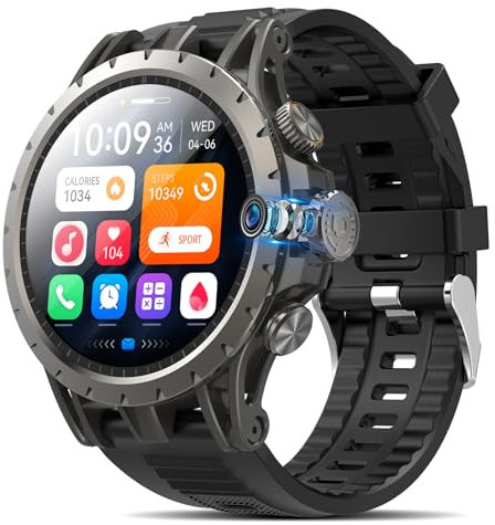 Marsyu Nuevo 4G Android Reloj Inteligente para Hombre con Tarjeta SIM Llamada,1.43'' AMOLED Smartwatch 3GB+32GB Actividad 750mAh Rastreador de Actividad con GPS WiFi Cámara Giratoria 180°