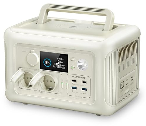 ALLPOWERS R600 generador solar portatil,299Wh/600W (1200W Pico),LiFePO4 batería LFP 3000 Ciclos,7 Salidas,MPPT 220W Max,UPS <10ms,Kit Solar para Camping y Emergencias (R600)