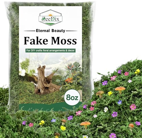 ZeeDix 8 oz Fake Green Moss for Crafts, Artificial Moss for Indoor Potted Plants, Decorative Moss for Table Centerpieces, DIY Projects, Fairy Garden, Wedding & Christmas Party Decor