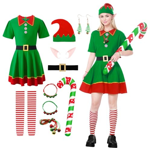 Harsever Costume de Famille d'elfe Vert de Noël (Femme, M)