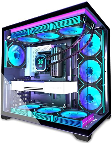 ANSAITE ATX PC Case 7 PWM ARGB Fans Pre-Installed,Mid Tower Computer Case with Full-View Dual Tempered Glass, Type-C Gaming PC Case,Black,K09