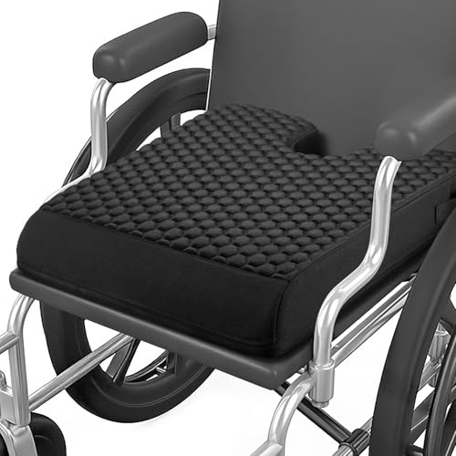 Wheelchair Seat Cushion with Honeycomb Message Dots & High Resilient Foam (18x16x3) - for Sciatica, Tailbone, Coccyx Pain & Pressure Sore Relief - Ergonomic Chair Cushion for Office, Car