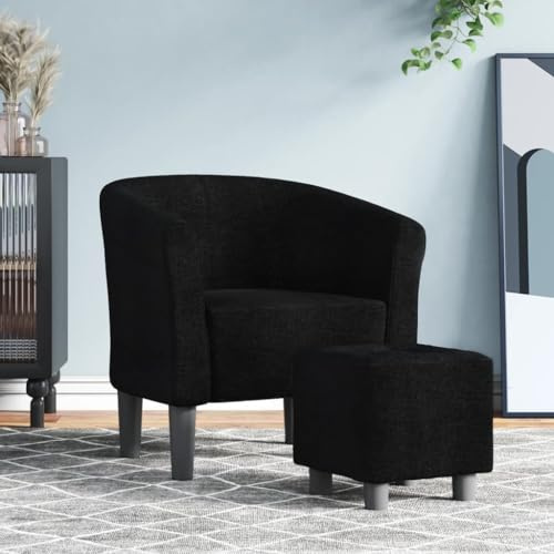 JHQHSM Poltrona da club moderna con poggiapiedi in tessuto nero per soggiorno, camera da letto, ufficio, rivestimento resistente, traspirante, durevole, robusto telaio in legno, seduta imbottita