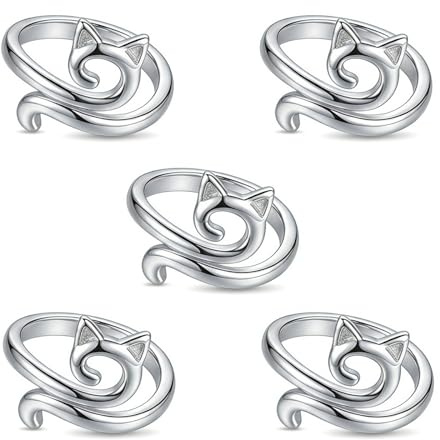 Adjustable Crochet Tension Ring for Fingers: Cute Cat Ear Knitting Loop Yarn Guide Accessories –DIY Craft Supplies and Gifts for Women, Mothers, and Beginners–Silver