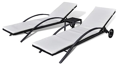 vidaXL Sonnenliegen mit Tisch Gartenliege Liege Gartenmöbel Relaxliege Strandliege Liegestuhl Freizeitliege Rattanmöbel Poly Rattan Schwarz