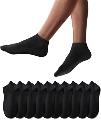 YouShow 10 Pares Calcetines Deportivos Tobilleros hombre mujer Cortos Calcetin Algodon 10x Negro 47-50