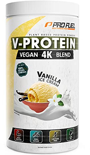 Vegan Protein VANILLE - V-Protein 4K Blend, 750g | Unglaublich lecker & cremig | Aus Sonnenblumen, Soja, Hanfsamen & Kürbiskernen | Pflanzliches Eiweißpulver mit 81% Eiweiß