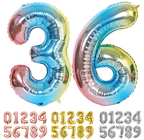 Ponmoo Foil Balloon Number 36/63 Gradient Blue, Giant Numbers 0 1 2 3 4 5 6 7 8 9 10-19 20-29 30-39 40-49 50-60-70-80-90-100, Large Balloons for Wedding Anniversary Birthday Party Decoration