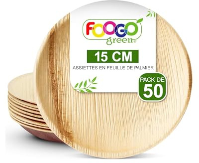 FOOGO Green 50 Platos Hoja de Palma Redondos Pequeños 15cm Desechables